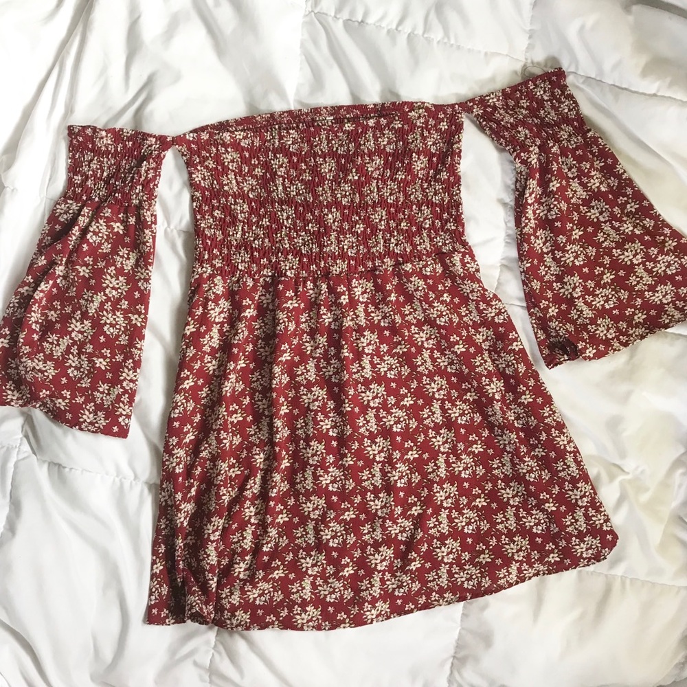 NWOT Red Off the Shoulder Floral Dress